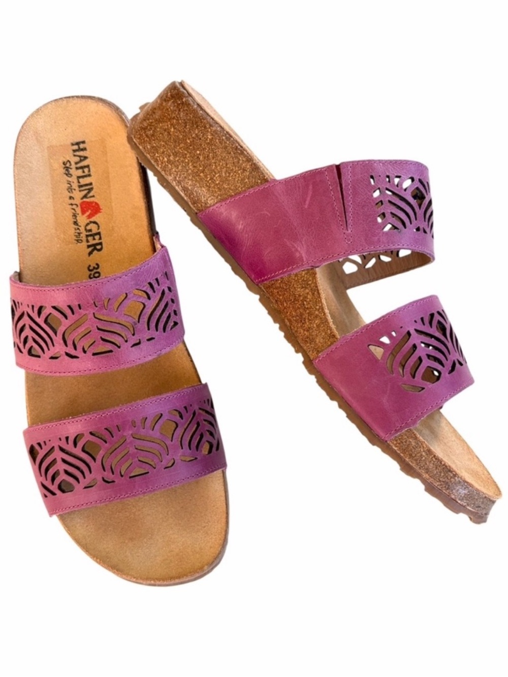 EUC HAFLINGER Leather Double Strap Comfort Sandals Deep Lilac Size 8
